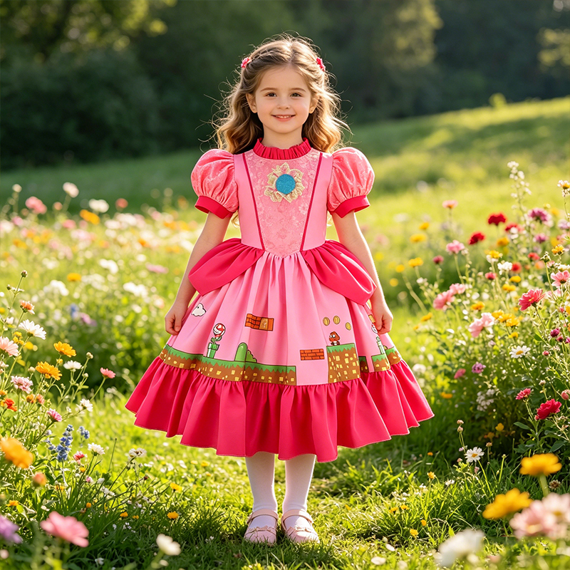 Party Games Summer - Princess Peach Costume Dress with Printed