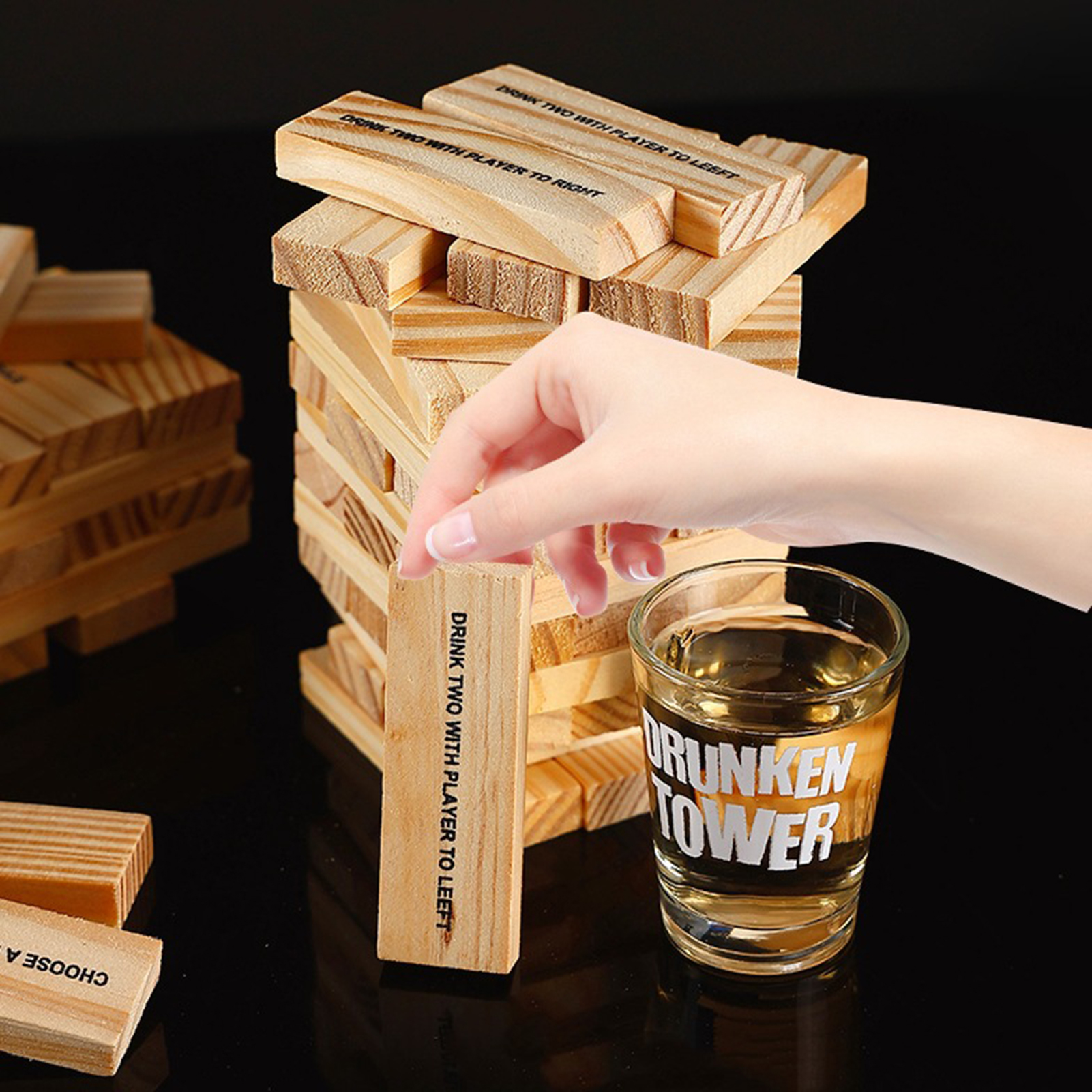 Party Games Adults Drinking - Wooden Stacking Drinking Game Set With